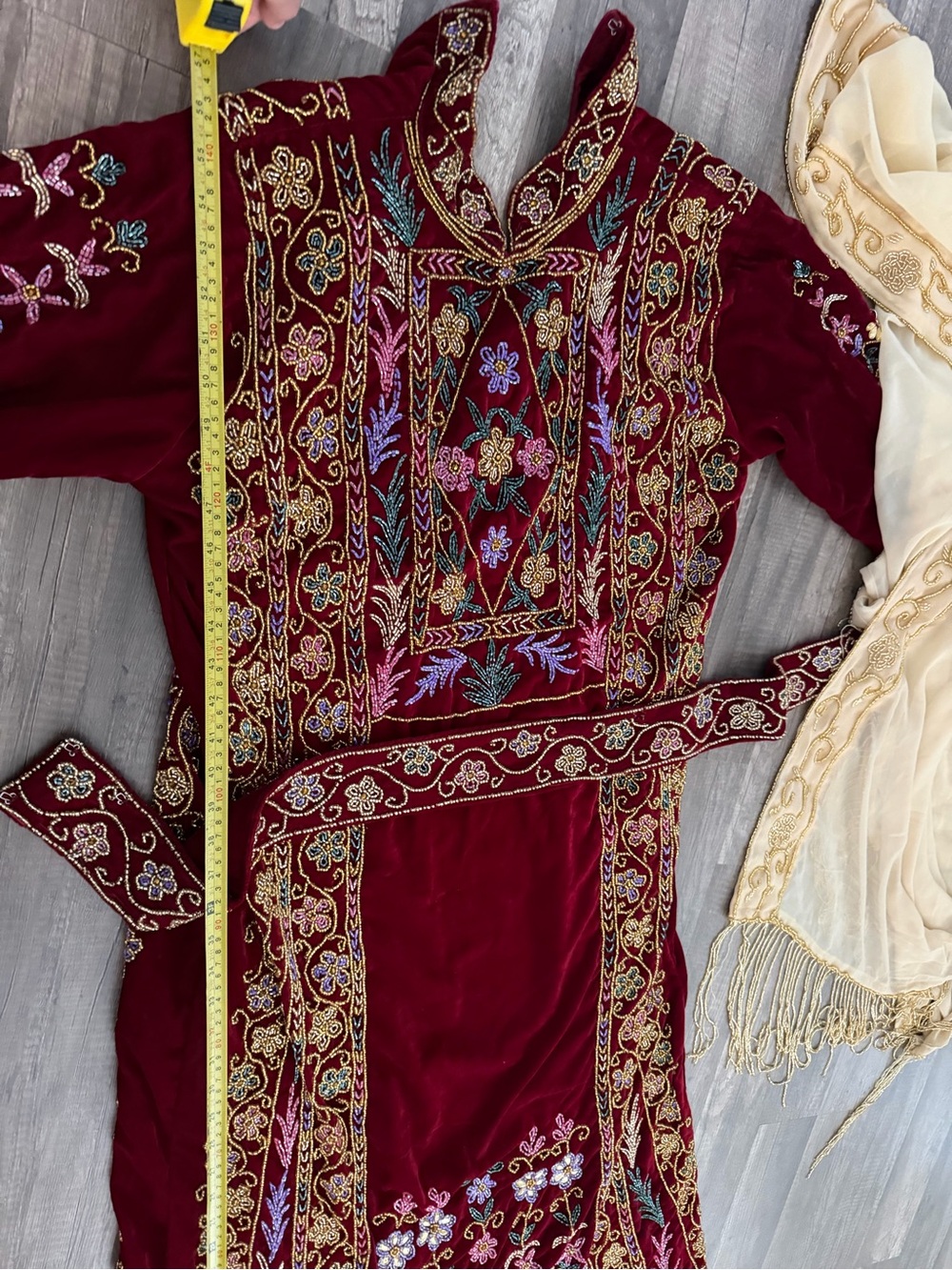 Abayat Mona Maroon red velvet thob Embroidered Velvet thobe Palestinian thobe